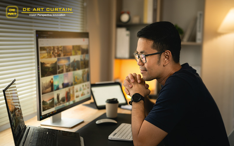 Man browsing photos on the computer