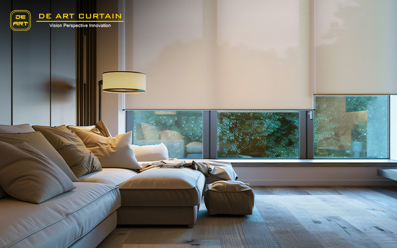 Modern living room with window blinds