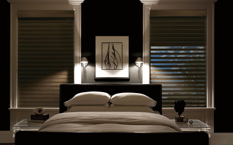 Blackout bedroom blinds providing total privacy and light control.