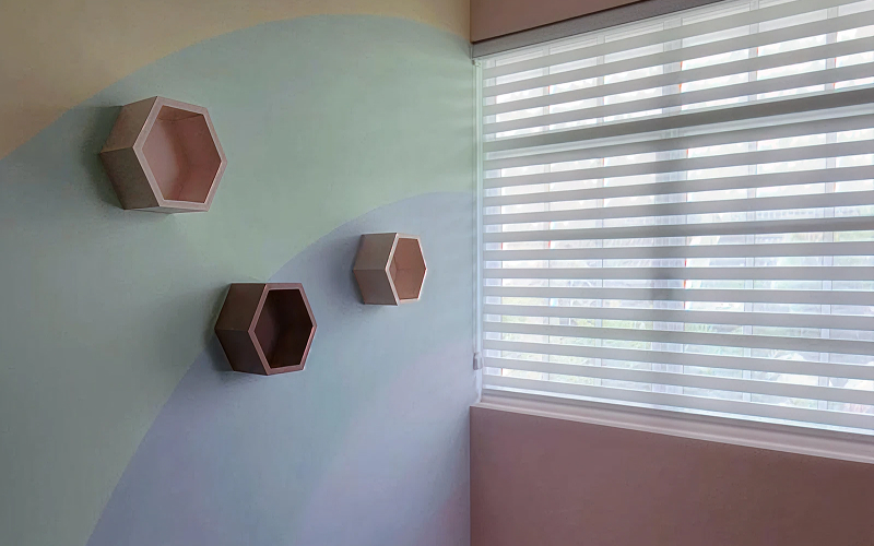 Korean combi blinds in a bedroom for stylish light-filtering.